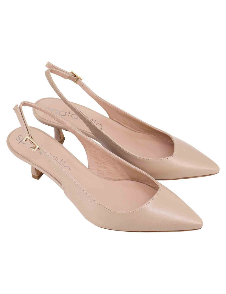 Spatarella Decollete slingback donna in pelle taupe tacco basso Italy
