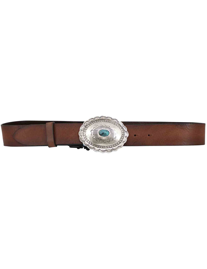 Spatarella Cinture donna in pelle cuoio con fibbione argento e turchese Nuovo