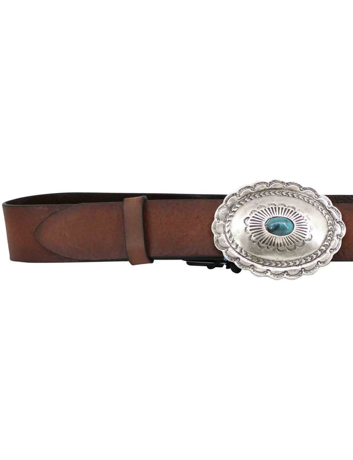 Spatarella Cinture donna in pelle cuoio con fibbione argento e turchese Nuovo