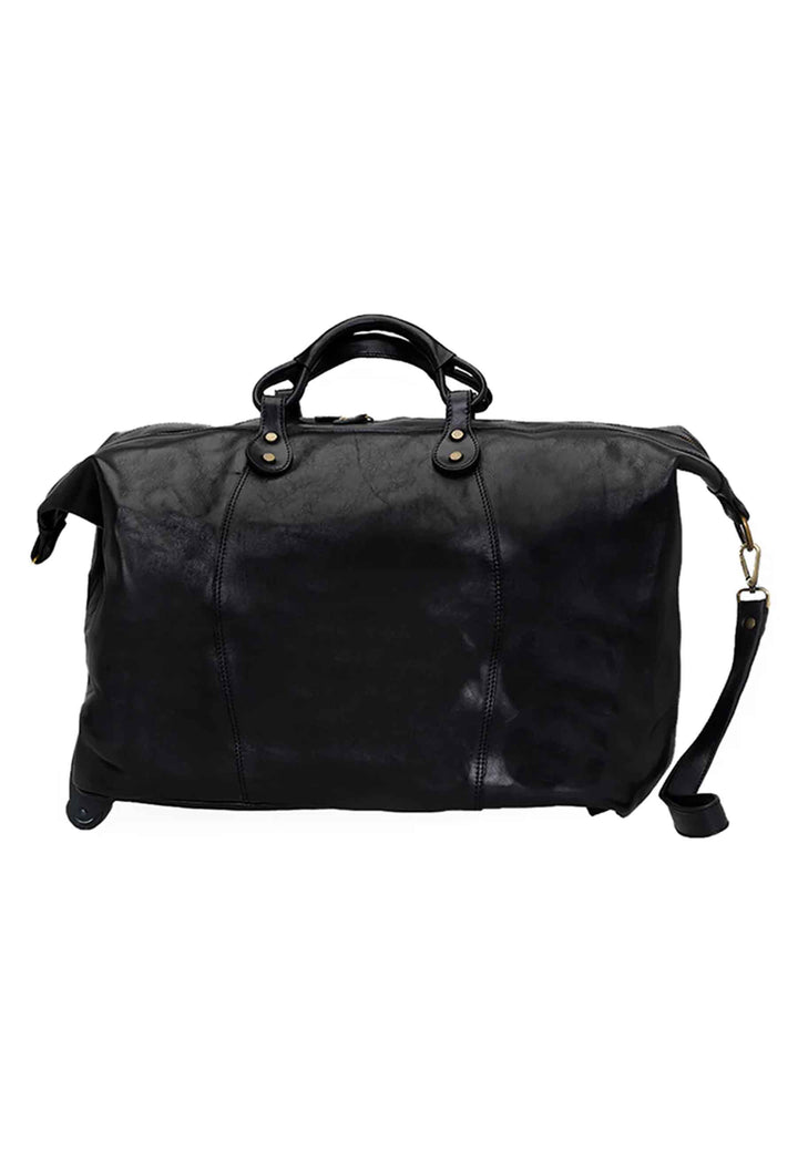 Spatarella Borsone trolley uomo in pelle nero con tirante in pelle Negozi Online
