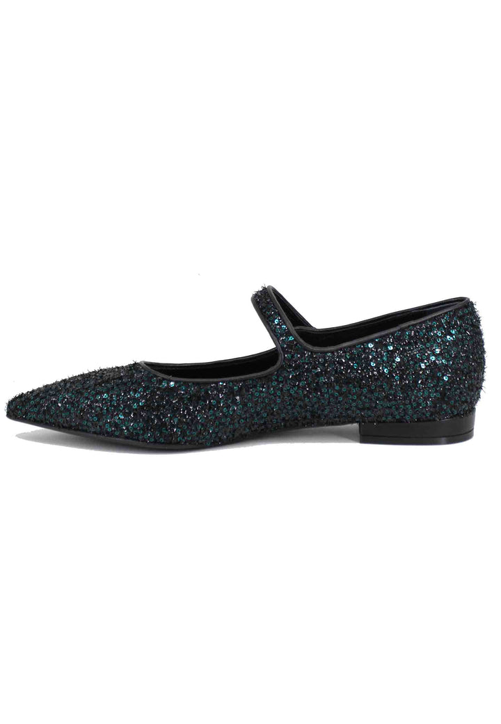 Spatarella Ballerine donna in tessuto glitter verde Consegna Veloce