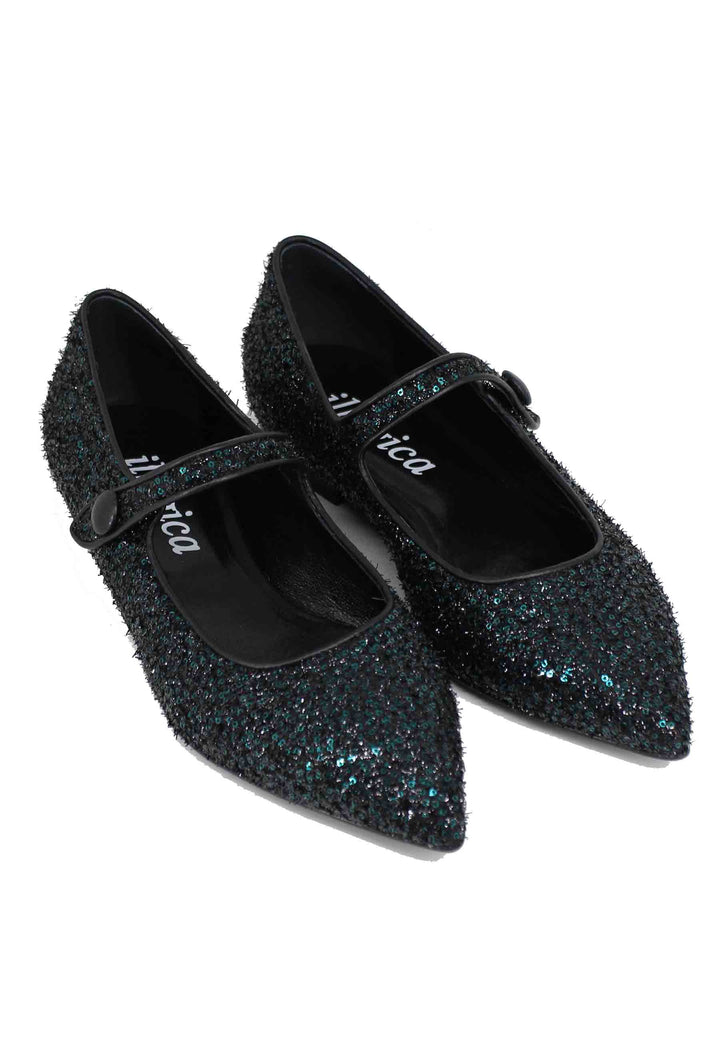 Spatarella Ballerine donna in tessuto glitter verde Consegna Veloce
