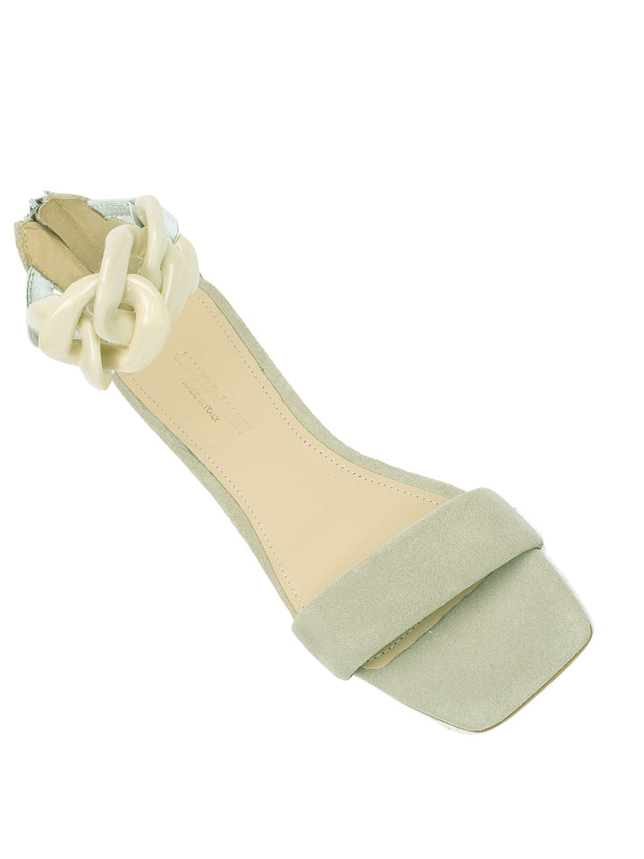 Spatarella Calzature Donna Sandali Bassi in Camoscio Avorio Bassi con Cavigliera a Catena Promozione Limitata