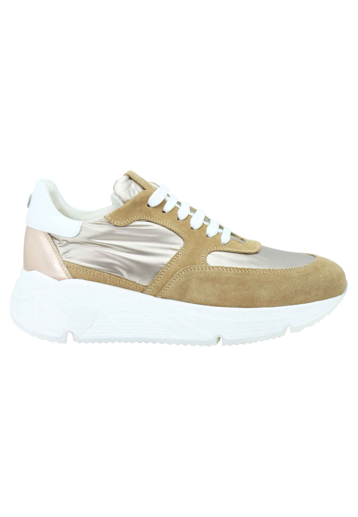 Spatarella Sneakers donna in pelle e tessuto cammello con fondo gomma bianco Shopping Online