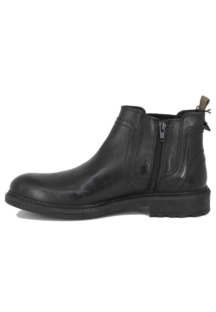 Spatarella Stivaletti uomo in pelle nera con zip laterale e suola in gomma Mywood Chelsea Saldi