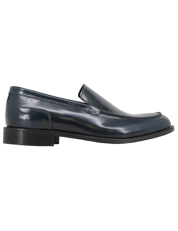 Spatarella Mocassini uomo in pelle blu con patta liscia a suola in cuoio cucita Vendita Economica
