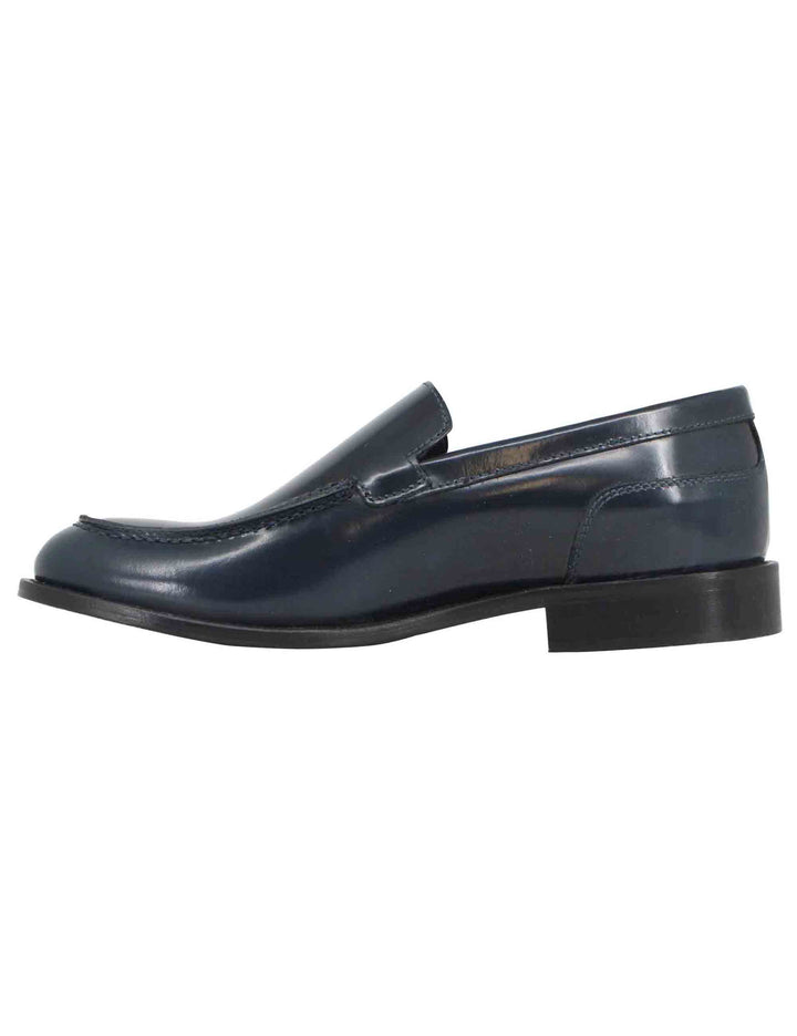 Spatarella Mocassini uomo in pelle blu con patta liscia a suola in cuoio cucita Vendita Economica