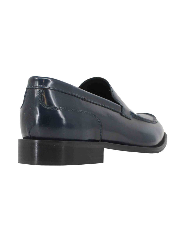 Spatarella Mocassini uomo in pelle blu con patta liscia a suola in cuoio cucita Vendita Economica