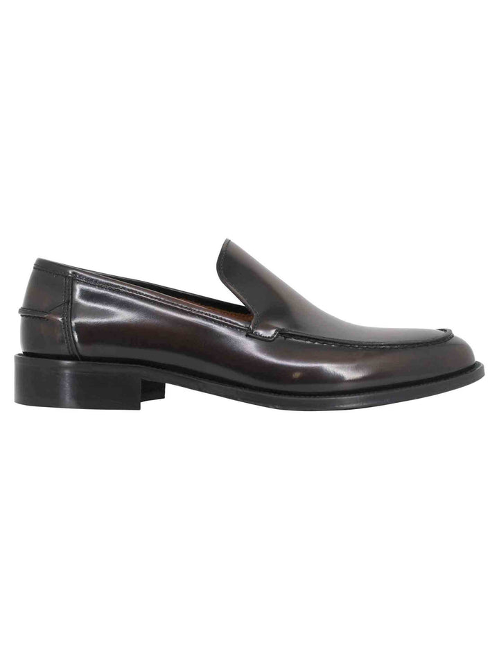 Spatarella Mocassini uomo in pelle testa di moro lucida con suola cucita in cuoio Saldi Di Fabbrica