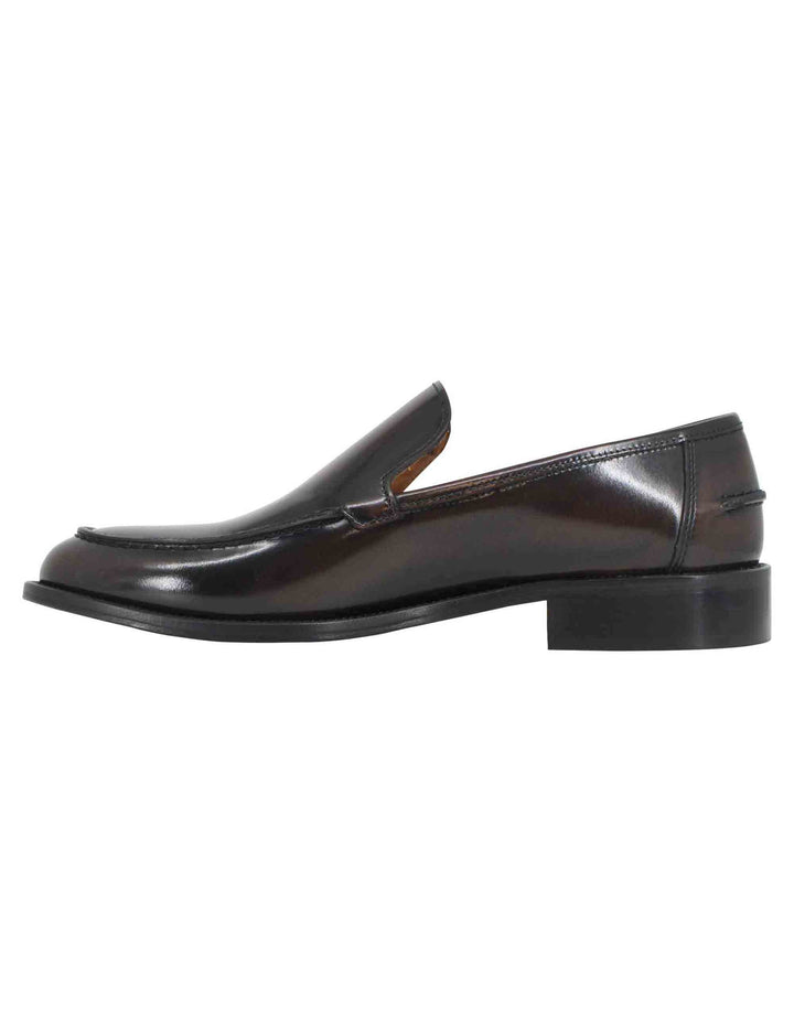 Spatarella Mocassini uomo in pelle testa di moro lucida con suola cucita in cuoio Saldi Di Fabbrica