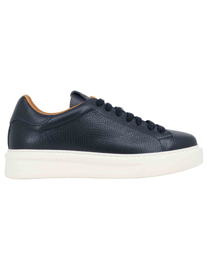 Spatarella Sneakers uomo in pelle blu martellata con suola alta in gomma Prezzo di fabbrica
