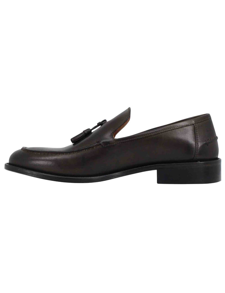 Spatarella Mocassini uomo in pelle testa di moro con suola cucita in cuoio e nappine Flash Sale