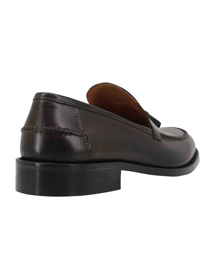 Spatarella Mocassini uomo in pelle testa di moro con suola cucita in cuoio e nappine Flash Sale