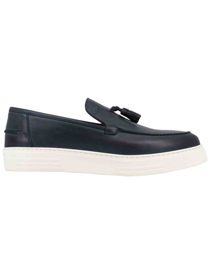 Spatarella Mocassini uomo in pelle blu con suola in gomma Offerta esclusiva