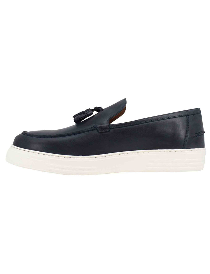 Spatarella Mocassini uomo in pelle blu con suola in gomma Offerta esclusiva