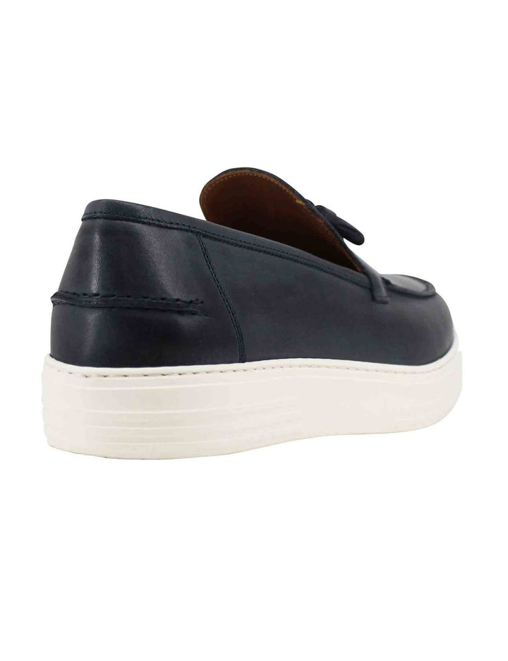 Spatarella Mocassini uomo in pelle blu con suola in gomma Offerta esclusiva