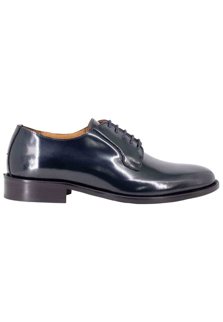 Spatarella Stringate uomo in pelle lucida blu con suola in cuoio cucita Cyber Monday