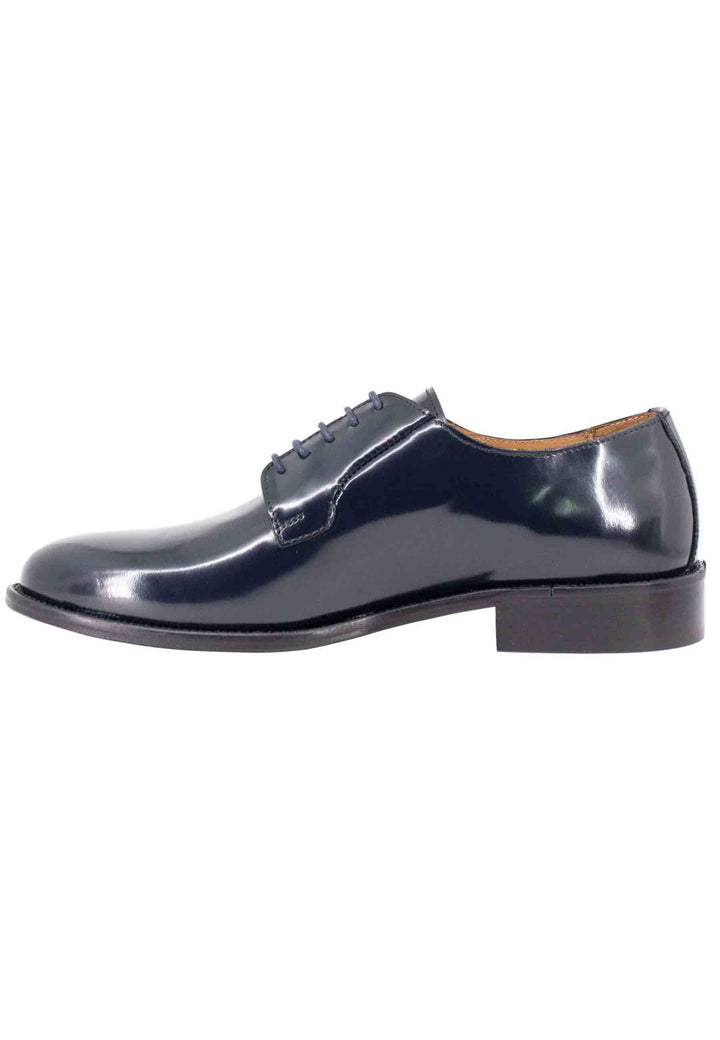 Spatarella Stringate uomo in pelle lucida blu con suola in cuoio cucita Cyber Monday