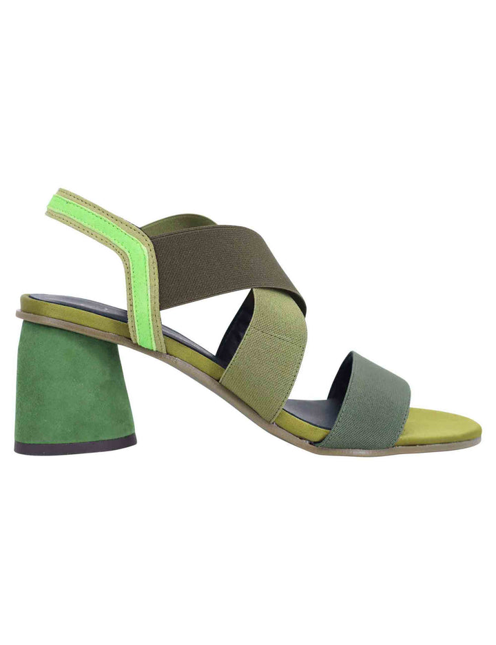 Spatarella Sandali slingback donna in tessuto verde con tacco in tinta Offerta Giorno del Papà