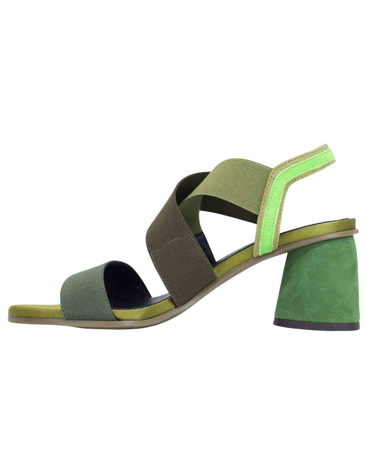 Spatarella Sandali slingback donna in tessuto verde con tacco in tinta Offerta Giorno del Papà
