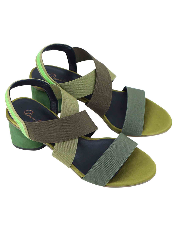 Spatarella Sandali slingback donna in tessuto verde con tacco in tinta Offerta Giorno del Papà
