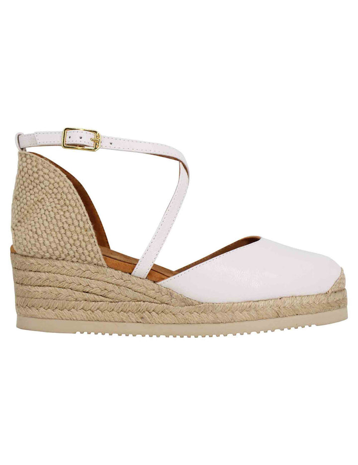 Spatarella Sandali espadrillas donna in pelle avorio con zeppa bassa Offerta San Valentino