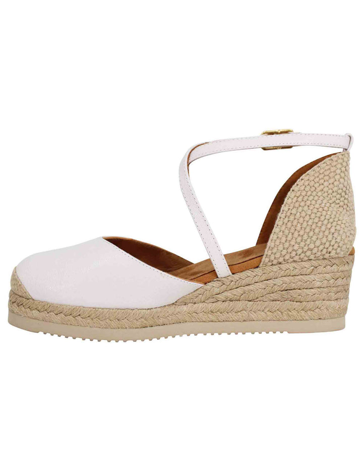 Spatarella Sandali espadrillas donna in pelle avorio con zeppa bassa Offerta San Valentino