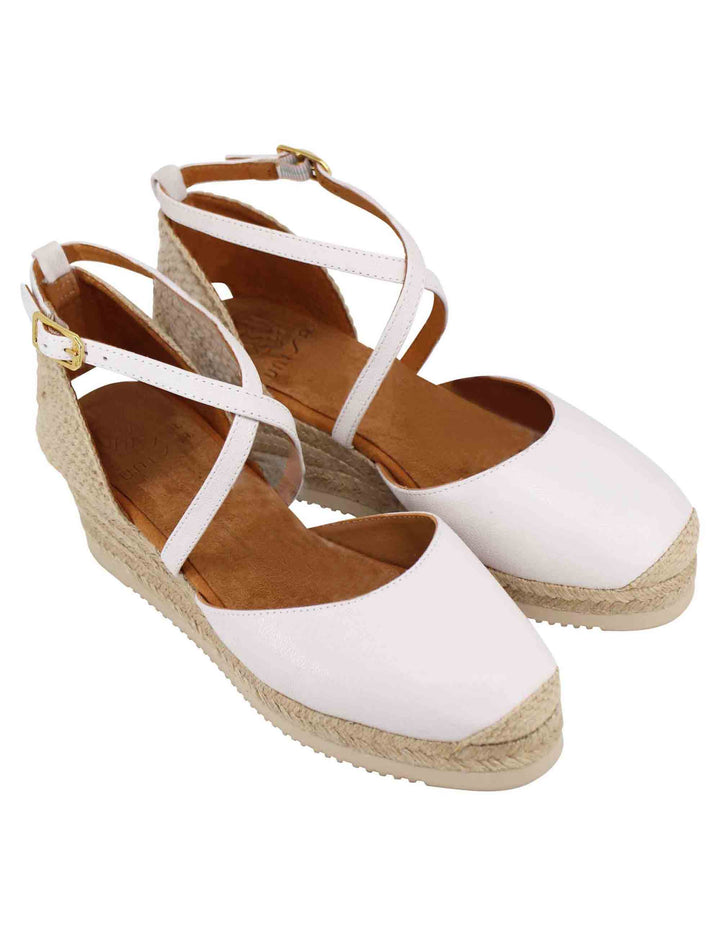 Spatarella Sandali espadrillas donna in pelle avorio con zeppa bassa Offerta San Valentino