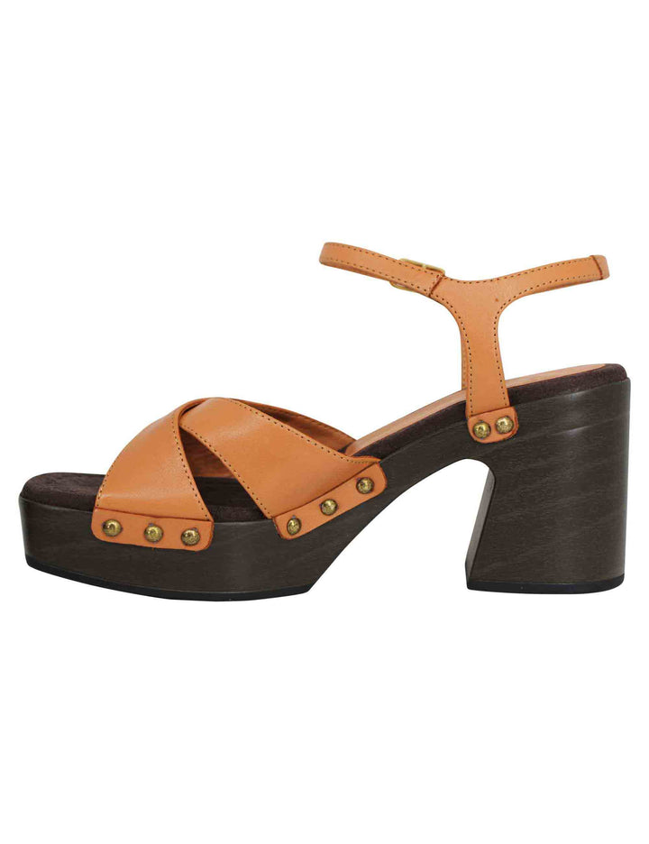 Spatarella Sandali zoccoli donna in pelle cuoio ad incrocio con tacco alto e cinturino alla caviglia Offerta Anniversario