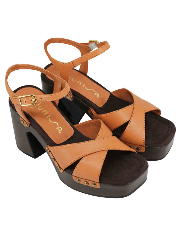 Spatarella Sandali zoccoli donna in pelle cuoio ad incrocio con tacco alto e cinturino alla caviglia Offerta Anniversario