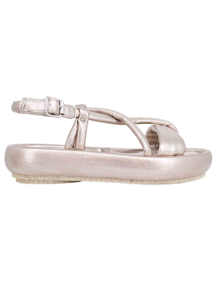 Spatarella Sandali infradito slingback donna in pelle platino con zeppa bassa Smaltimento dello stoccaggio