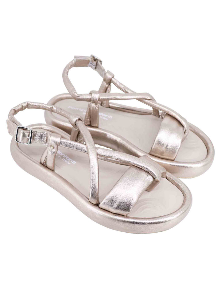Spatarella Sandali infradito slingback donna in pelle platino con zeppa bassa Smaltimento dello stoccaggio