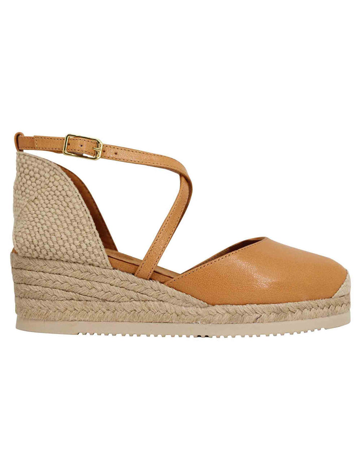 Spatarella Sandali espadrillas donna in pelle cuoio con zeppa bassa Offerta migliore