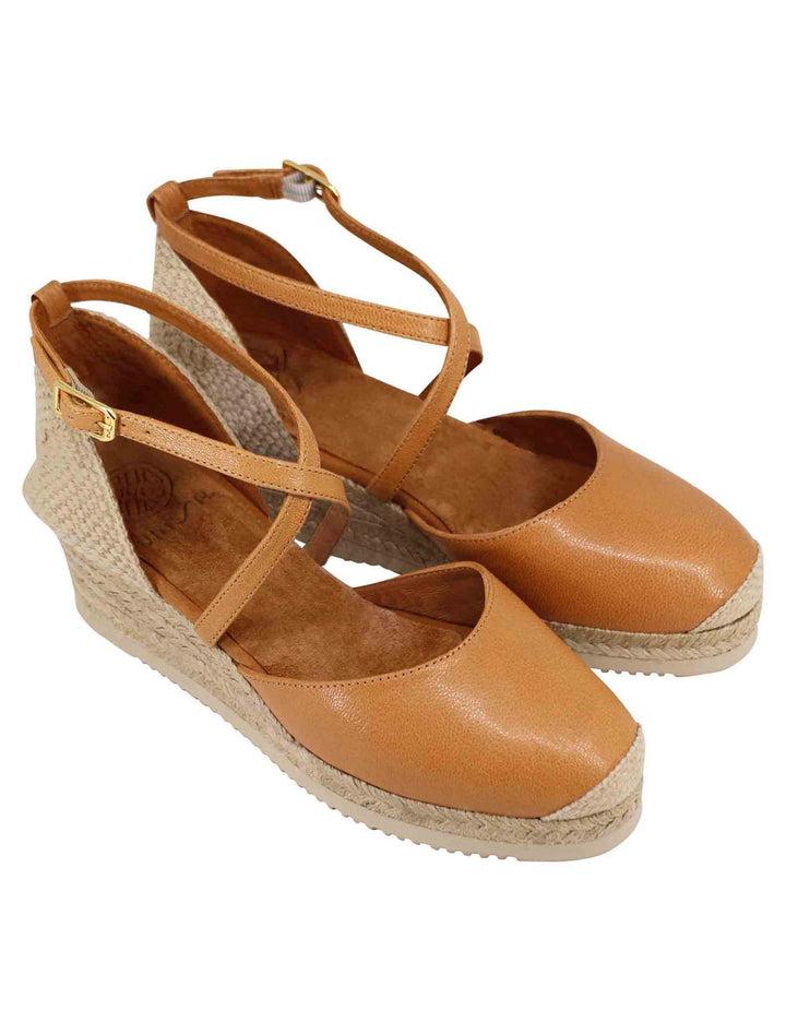 Spatarella Sandali espadrillas donna in pelle cuoio con zeppa bassa Offerta migliore