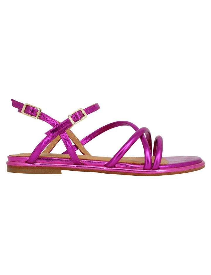 Spatarella Sandali flat slingback donna in pelle laminata fuxia Offerta temporanea