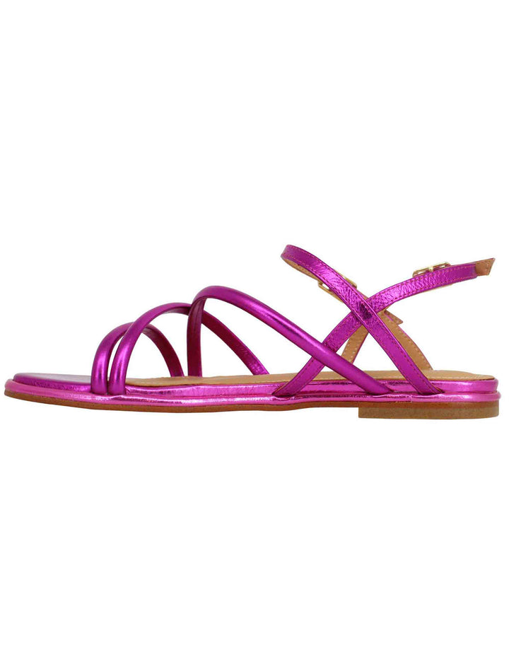 Spatarella Sandali flat slingback donna in pelle laminata fuxia Offerta temporanea