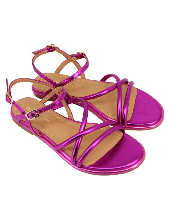 Spatarella Sandali flat slingback donna in pelle laminata fuxia Offerta temporanea