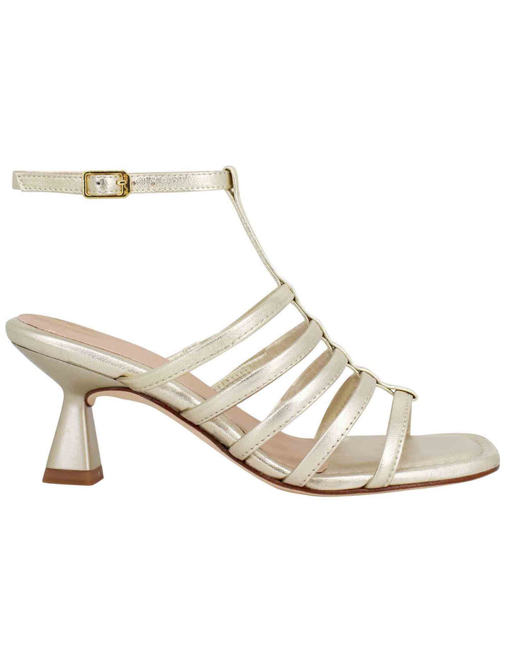 Spatarella Sandali donna in pelle laminata platino con punta quadra e cinturino alla caviglia Liquidazione