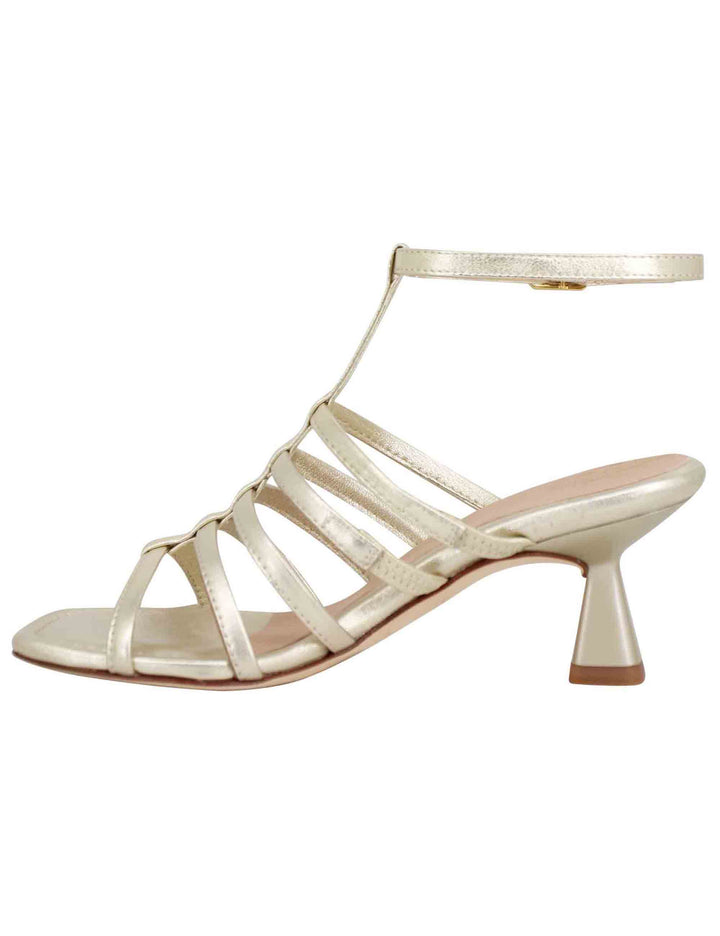 Spatarella Sandali donna in pelle laminata platino con punta quadra e cinturino alla caviglia Liquidazione