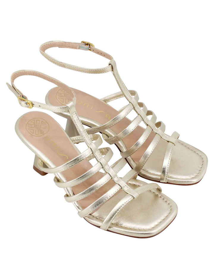 Spatarella Sandali donna in pelle laminata platino con punta quadra e cinturino alla caviglia Liquidazione