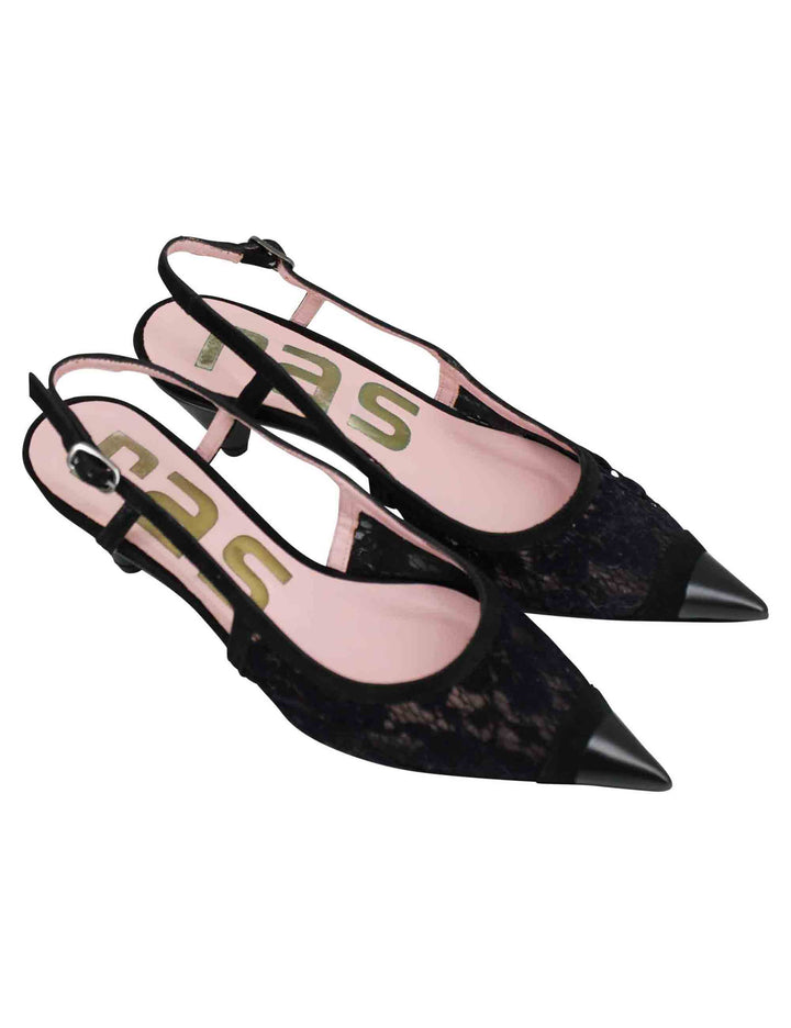 Spatarella Decollete slingback donna in pizzo nero con punta a punta Comprane uno, ottenene uno gratis