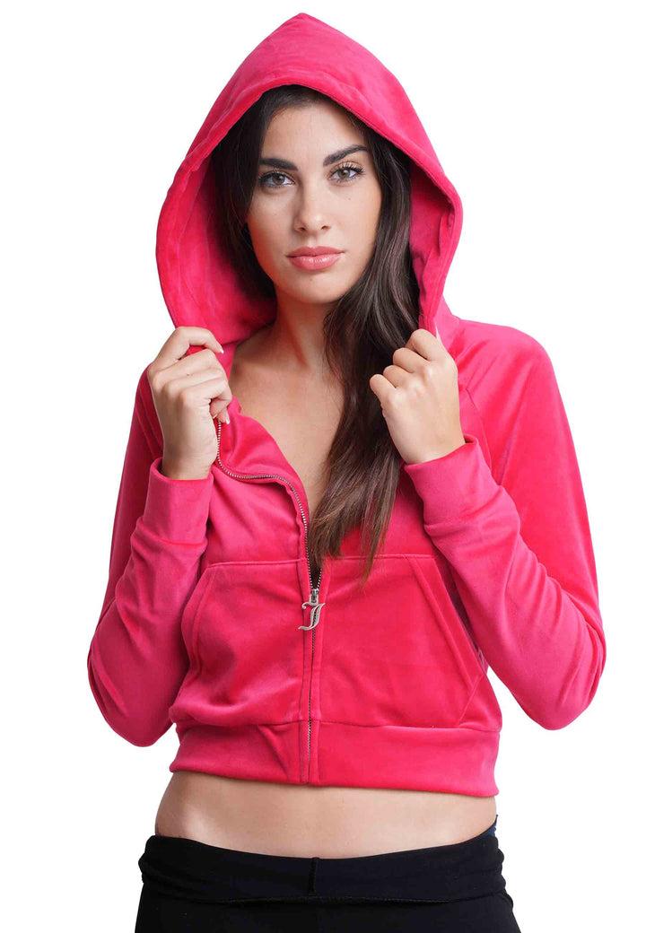 Spatarella Felpa donna Diamond in velluto fuxia con cappuccio e strass Rilascio limitato