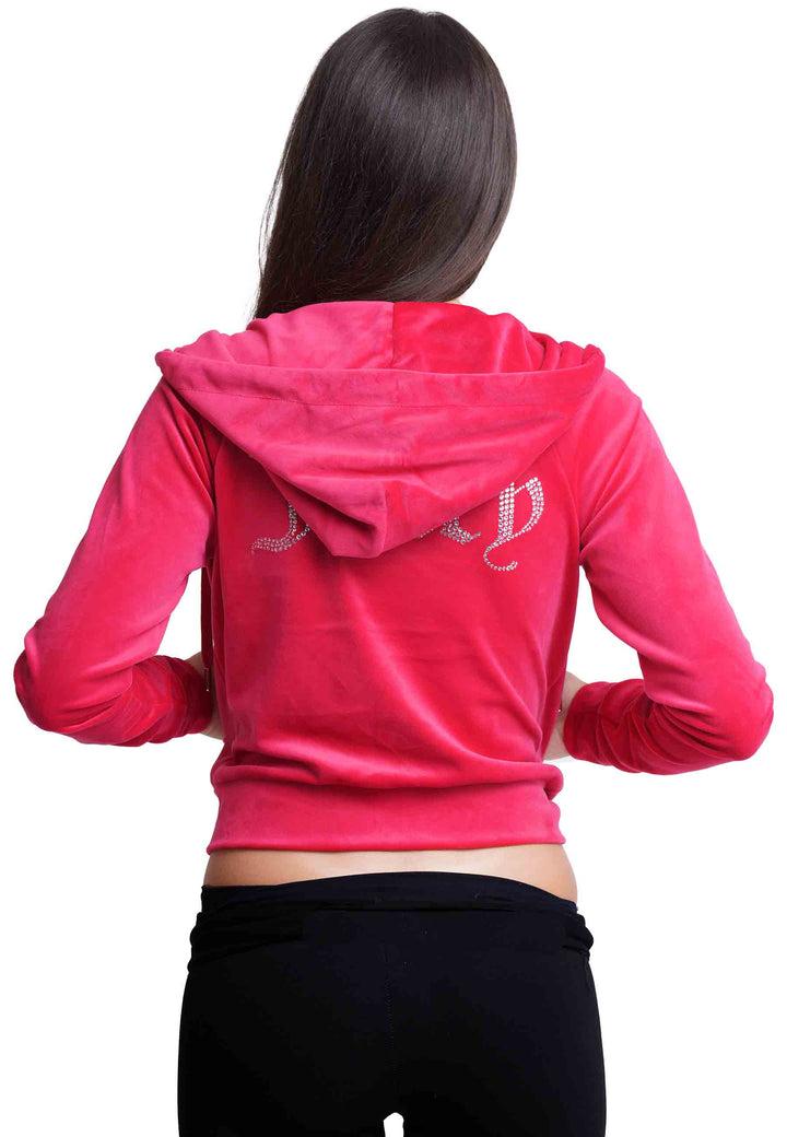 Spatarella Felpa donna Diamond in velluto fuxia con cappuccio e strass Rilascio limitato