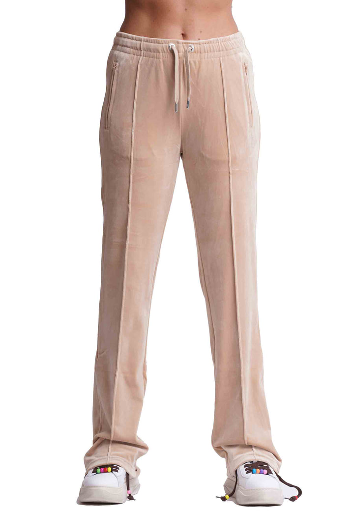 Spatarella Pantaloni donna Diamond in velluto beige con strass Ultimi tre giorni