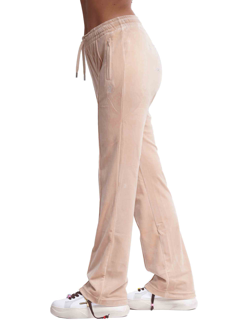 Spatarella Pantaloni donna Diamond in velluto beige con strass Ultimi tre giorni