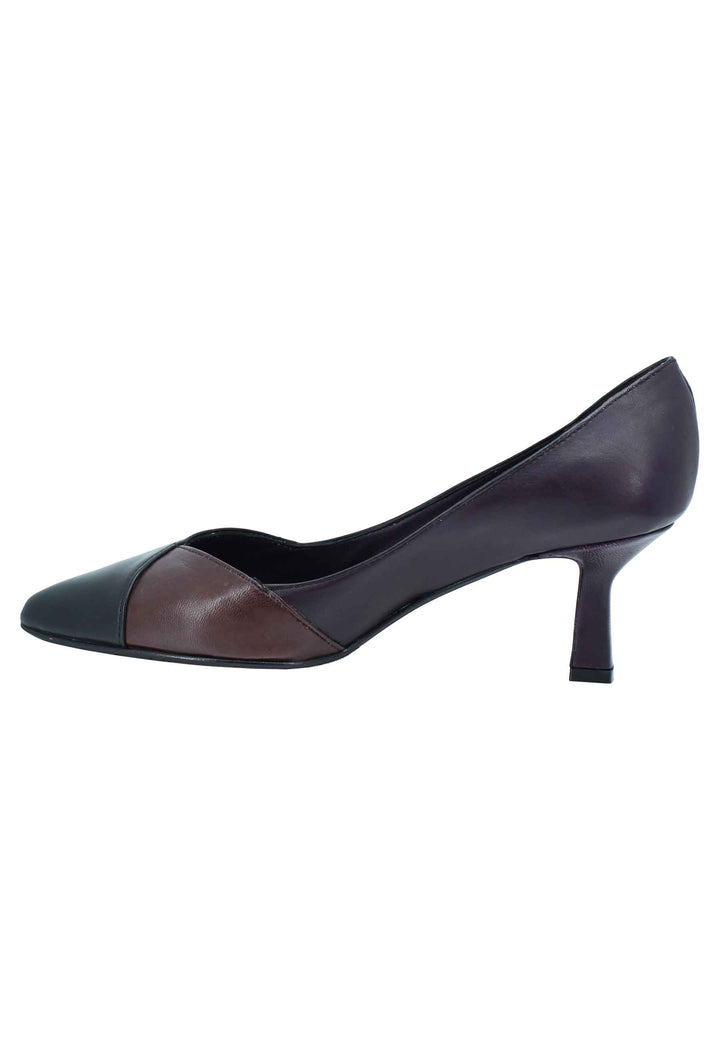 Spatarella Decollete donna in pelle bi colore nero e viola tacco basso Fino al 60% di sconto