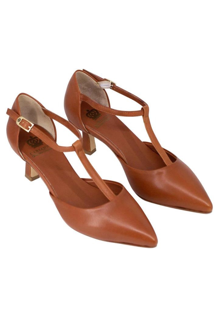 Spatarella Decollete donna in pelle cuoio con cinturino e punta chiusa Fino al 65% di sconto
