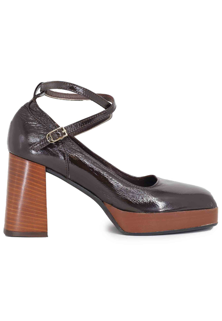 Spatarella Decollete donna in pelle testa di moro con cinturini e tacco alto Discount Store per i nuovi prodotti
