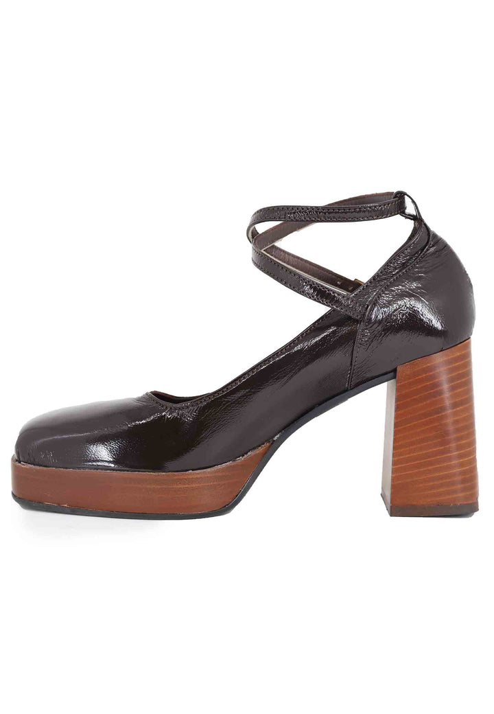 Spatarella Decollete donna in pelle testa di moro con cinturini e tacco alto Discount Store per i nuovi prodotti