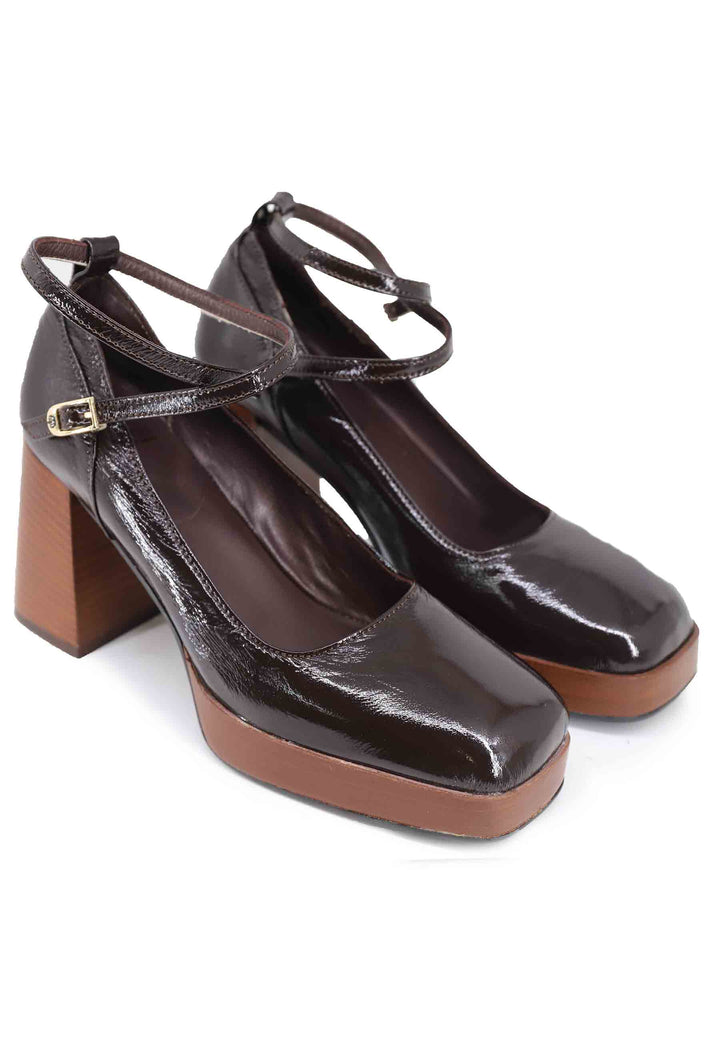 Spatarella Decollete donna in pelle testa di moro con cinturini e tacco alto Discount Store per i nuovi prodotti